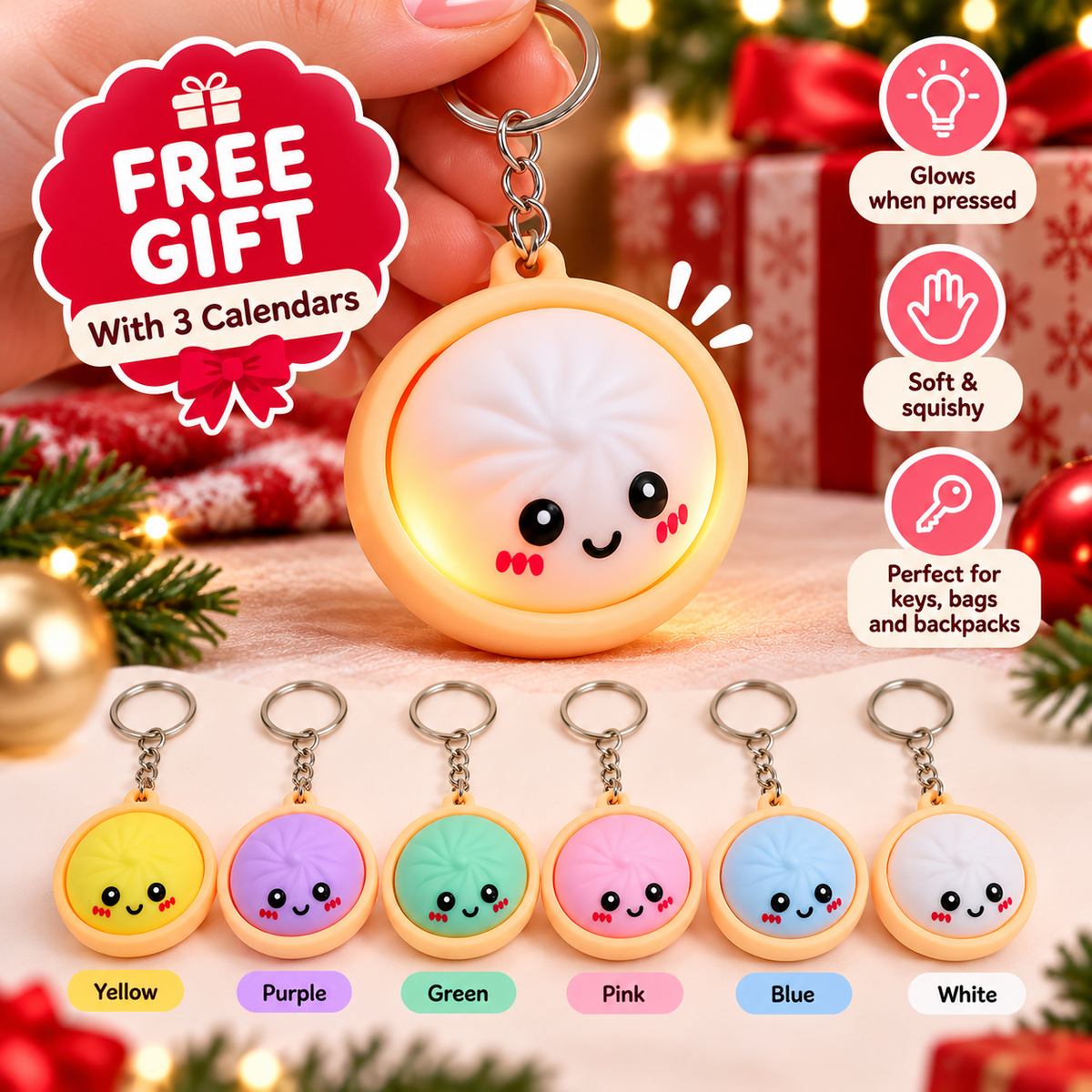 Glowing Dumpling Squishy Fidget Keychain