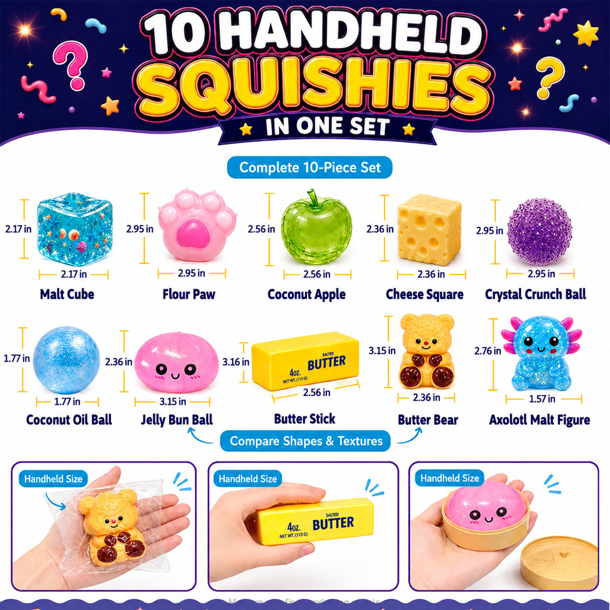 10-Piece Mixed-Texture Fidget Squishies