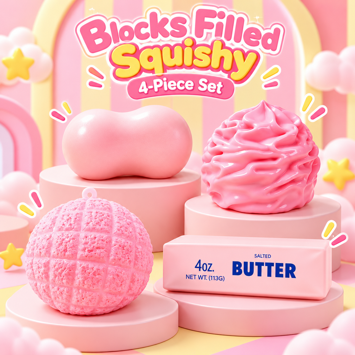Pink Crunchy Squishy 4-Piece Set